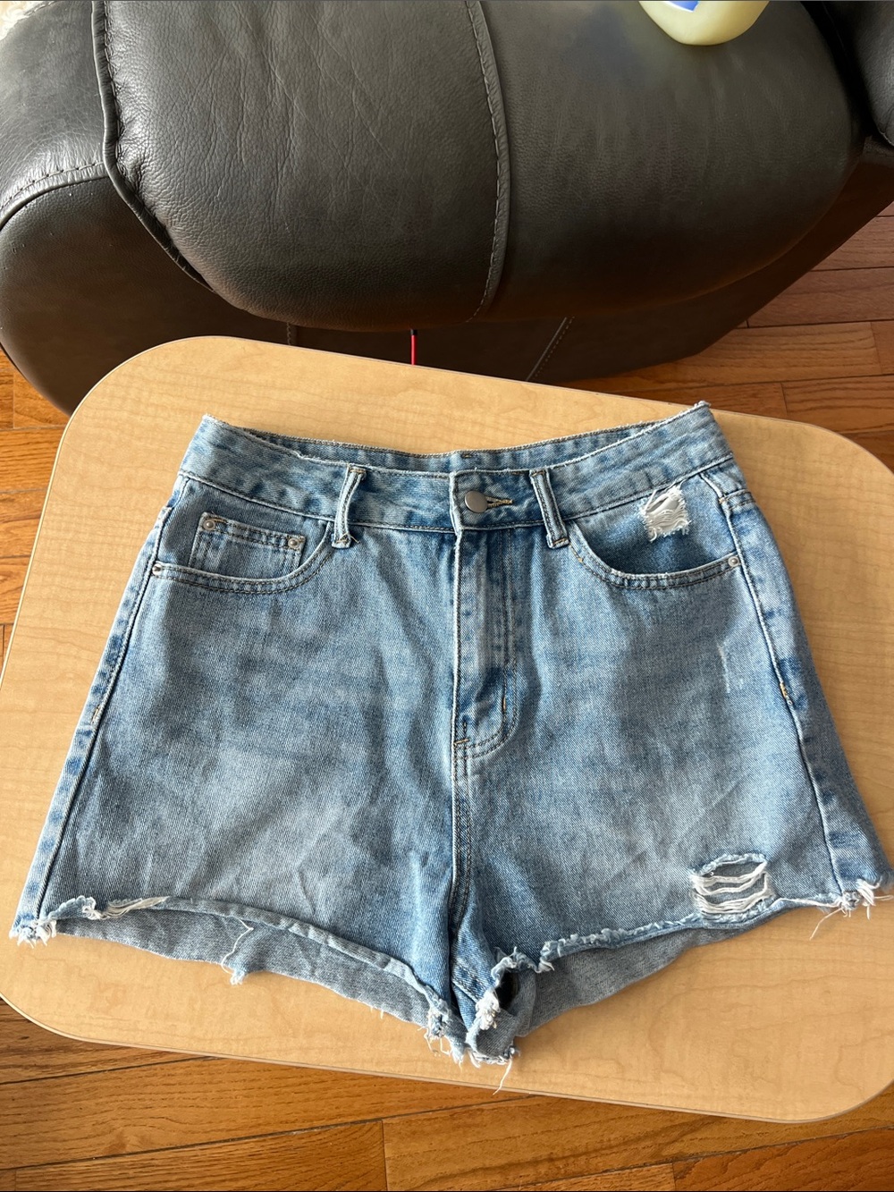 SHEIN Light Blue Distressed Denim High-Rise Shorts